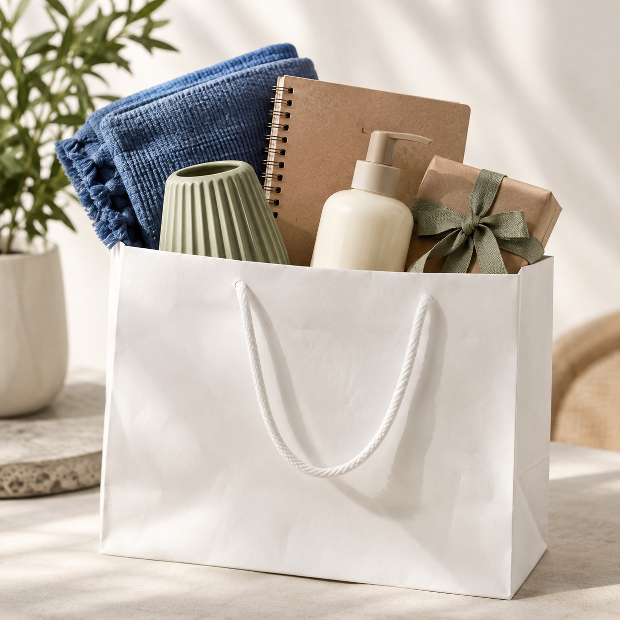 Shopping bag filled with everyday lifestyle essentials